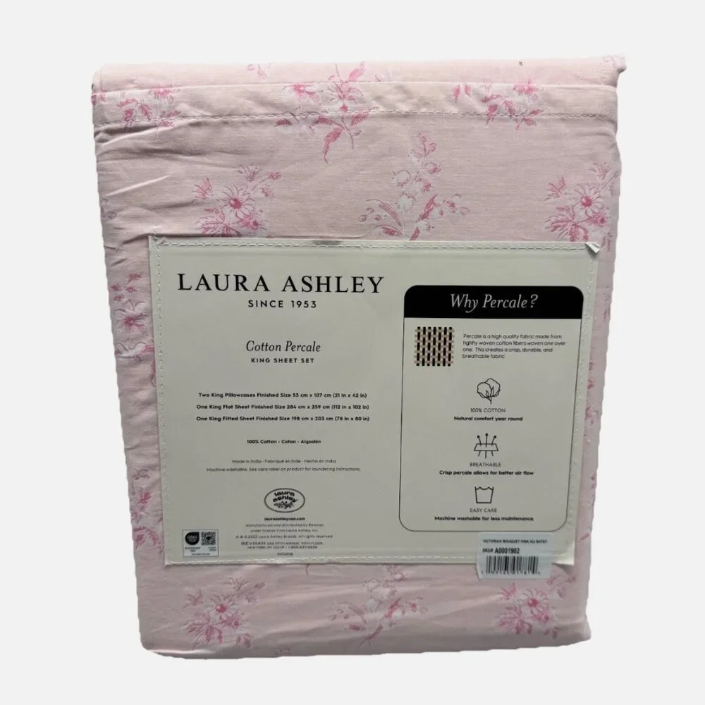 NEW 4pc Laura Ashley Pink Floral KING Sheet Set VICTORIAN BOUQUET Cottage Chic